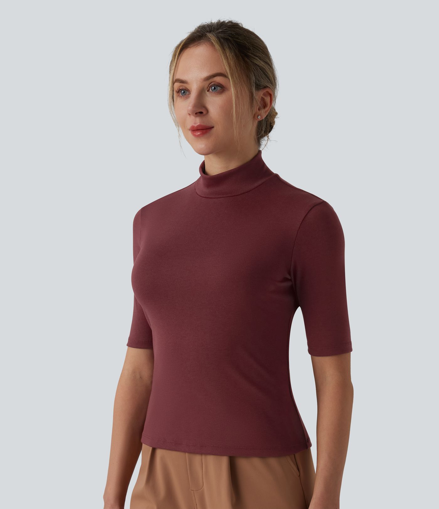 Mock Neck Half Sleeve Casual T-Shirt