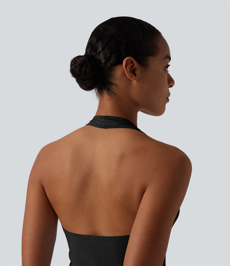 Ribbed Knit Halter Casual Tank Top