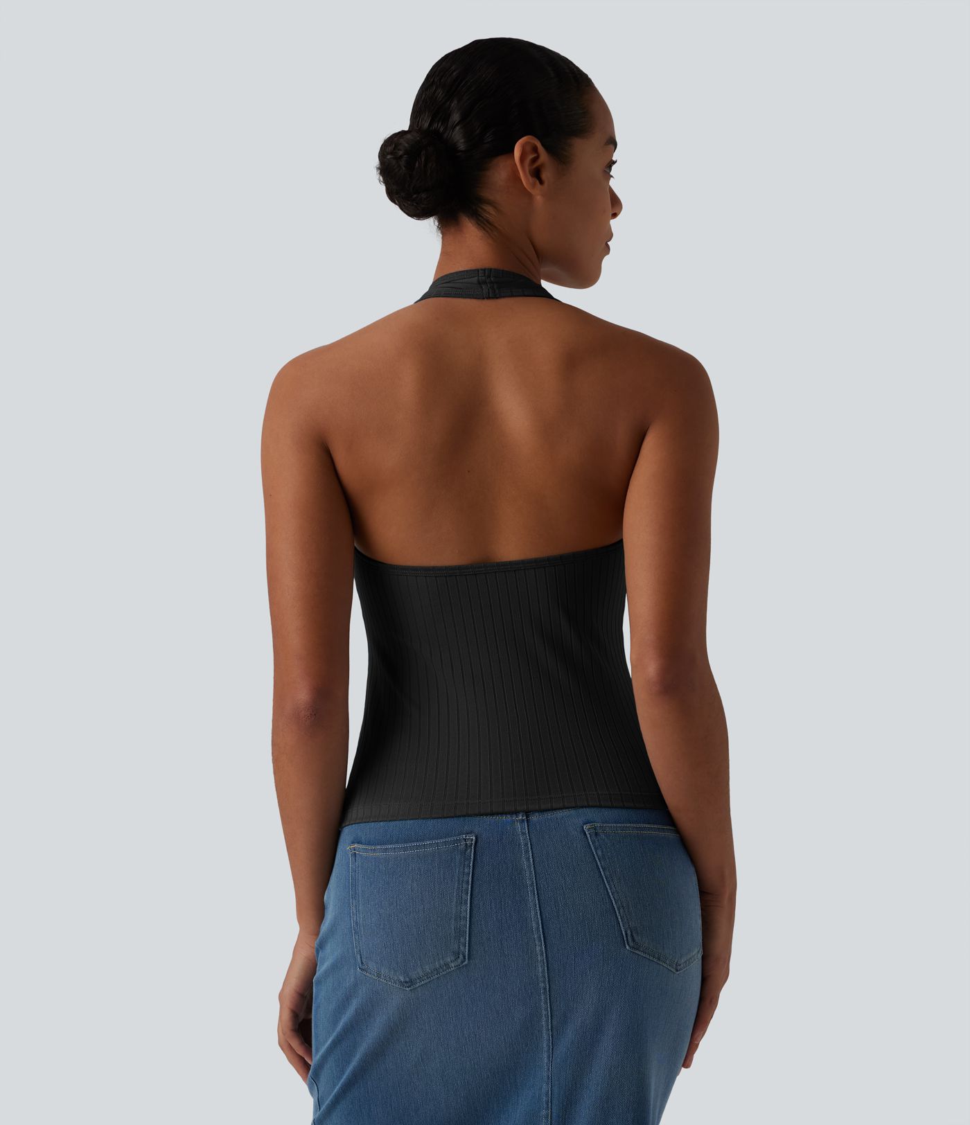 Ribbed Knit Halter Casual Tank Top