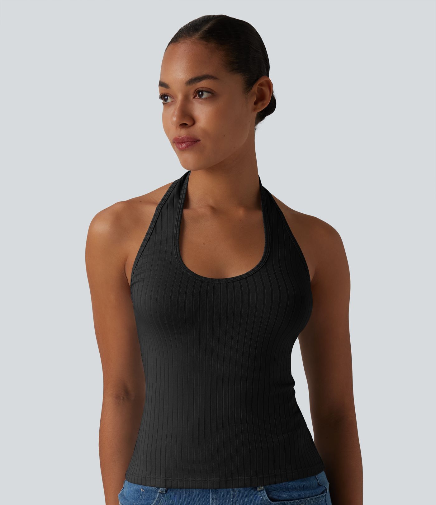 Ribbed Knit Halter Casual Tank Top