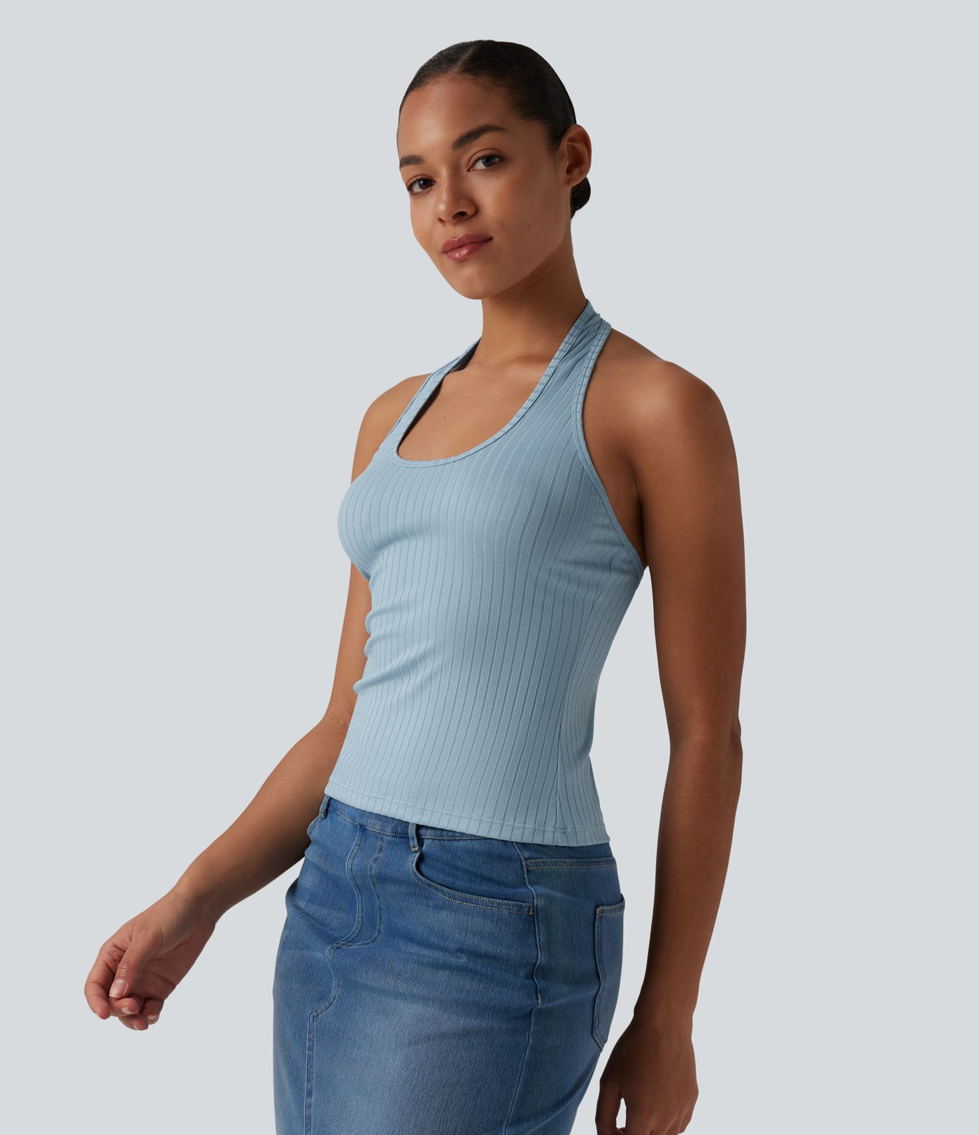 Débardeur décontracté dos nu en maille côtelée