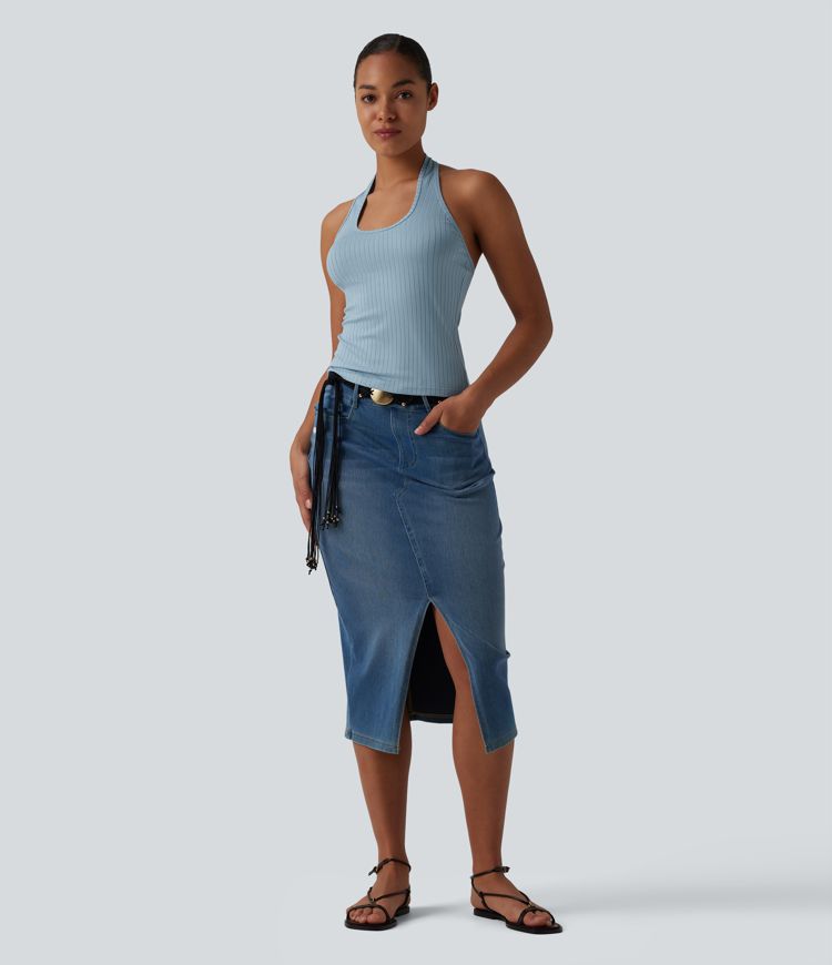 Débardeur décontracté dos nu en maille côtelée