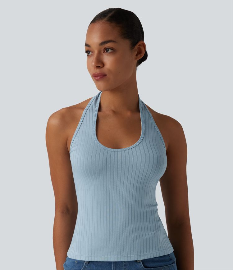 Débardeur décontracté dos nu en maille côtelée