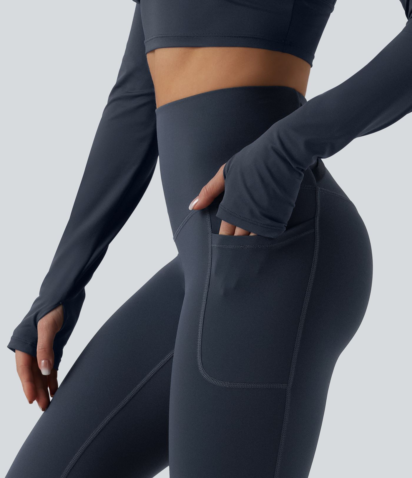 Halara Ultrasculpt™ - Pedal-Pusher-Laufleggings mit hohem Crossover-Bund, Seitentaschen und Bauchkontrolle