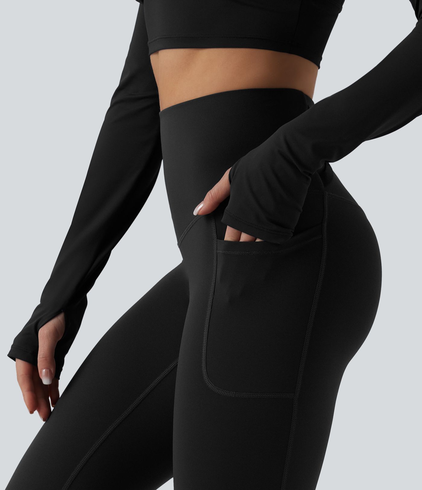 Halara Ultrasculpt™ High Waisted Tummy Control Crossover Back Pedal Pusher Running Leggings with Pockets