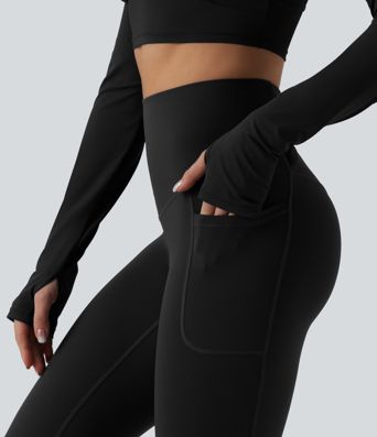 Halara Ultrasculpt™ High Waisted Tummy Control Crossover Back Pedal Pusher Running Leggings with Pockets