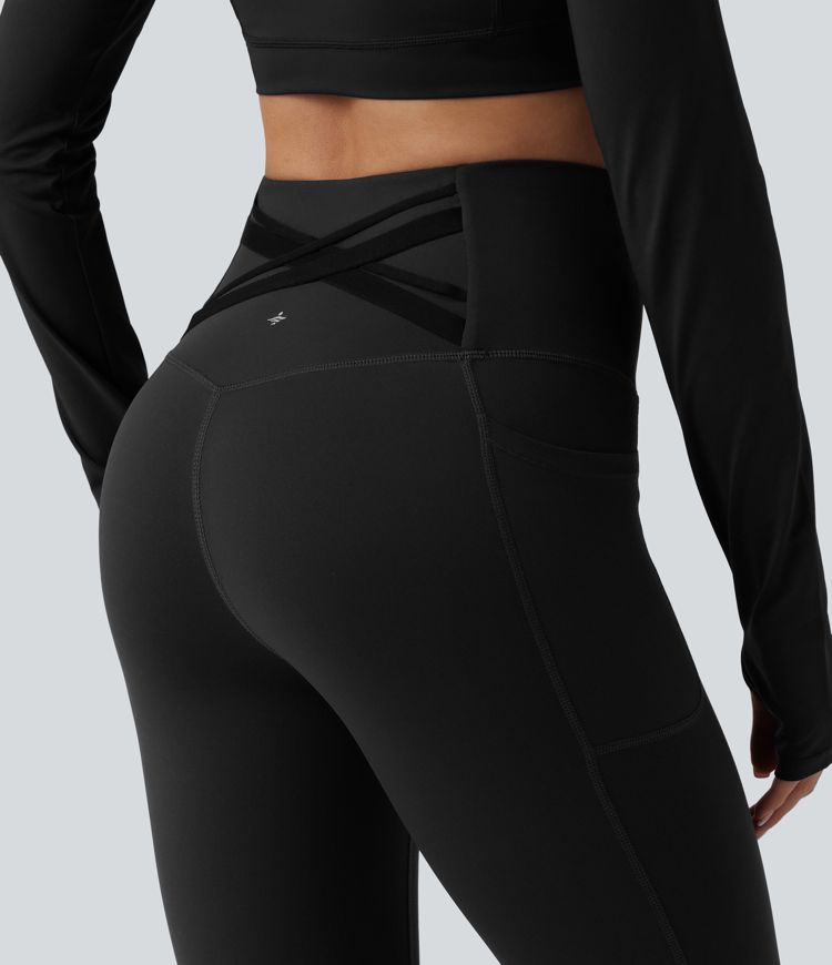 Halara Ultrasculpt™ High Waisted Tummy Control Crossover Back Pedal Pusher Running Leggings with Pockets