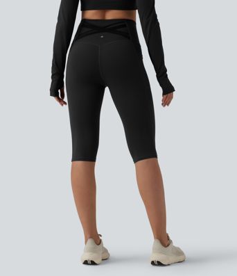 Halara Ultrasculpt™ High Waisted Tummy Control Crossover Back Pedal Pusher Running Leggings with Pockets
