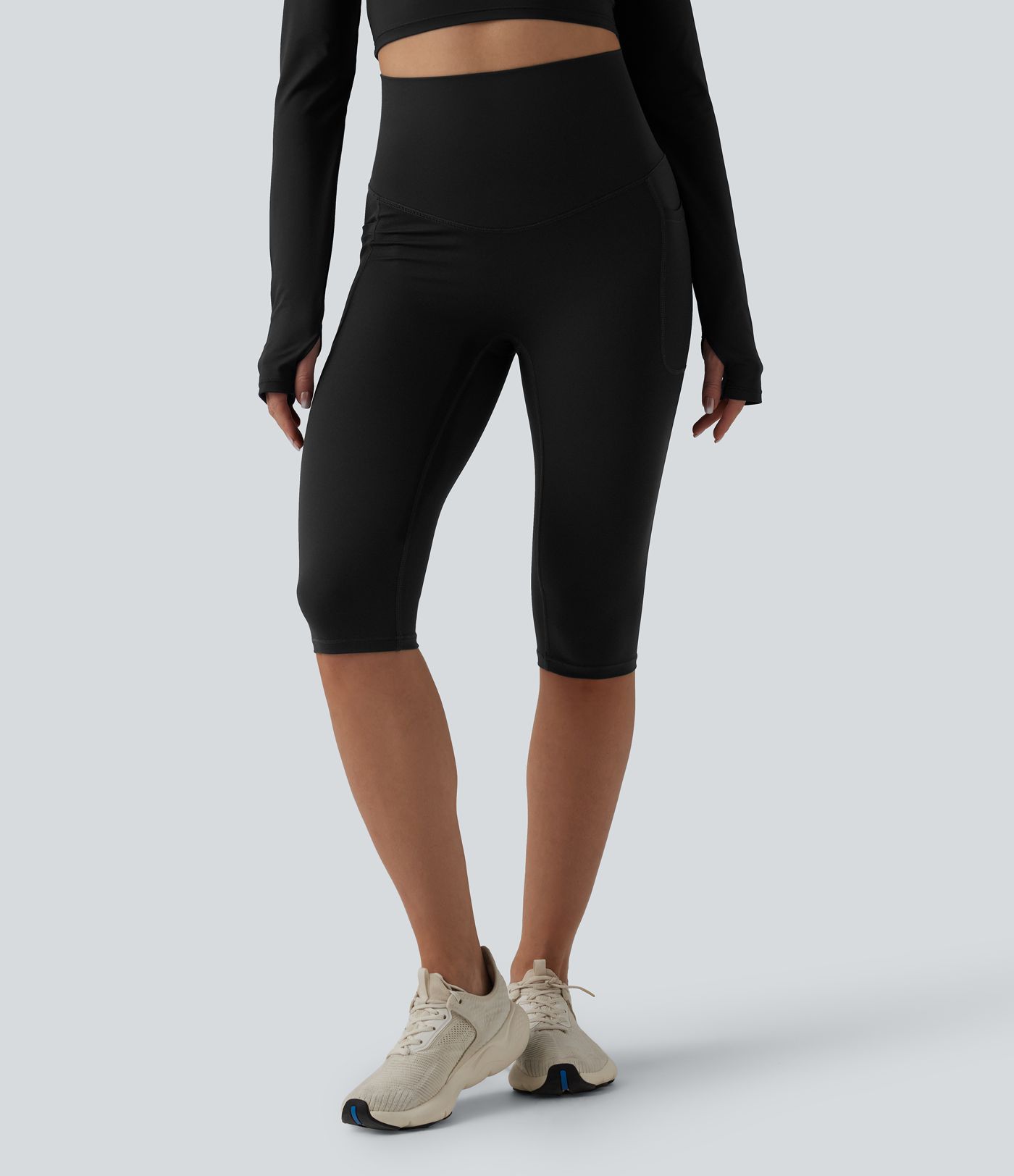 Halara Ultrasculpt™ High Waisted Tummy Control Crossover Back Pedal Pusher Running Leggings with Pockets