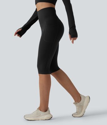Halara Ultrasculpt™ High Waisted Tummy Control Crossover Back Pedal Pusher Running Leggings with Pockets