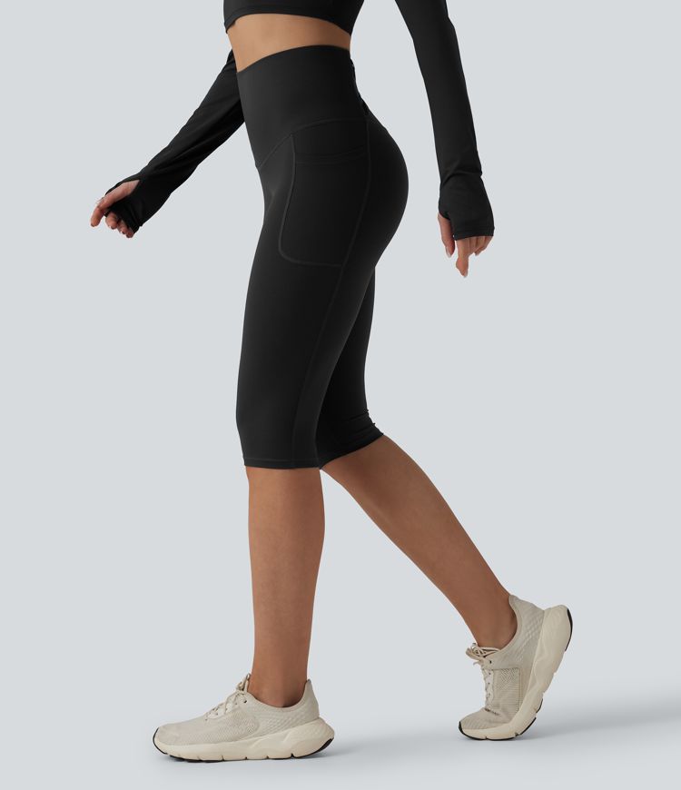 Halara Ultrasculpt™ High Waisted Tummy Control Crossover Back Pedal Pusher Running Leggings with Pockets