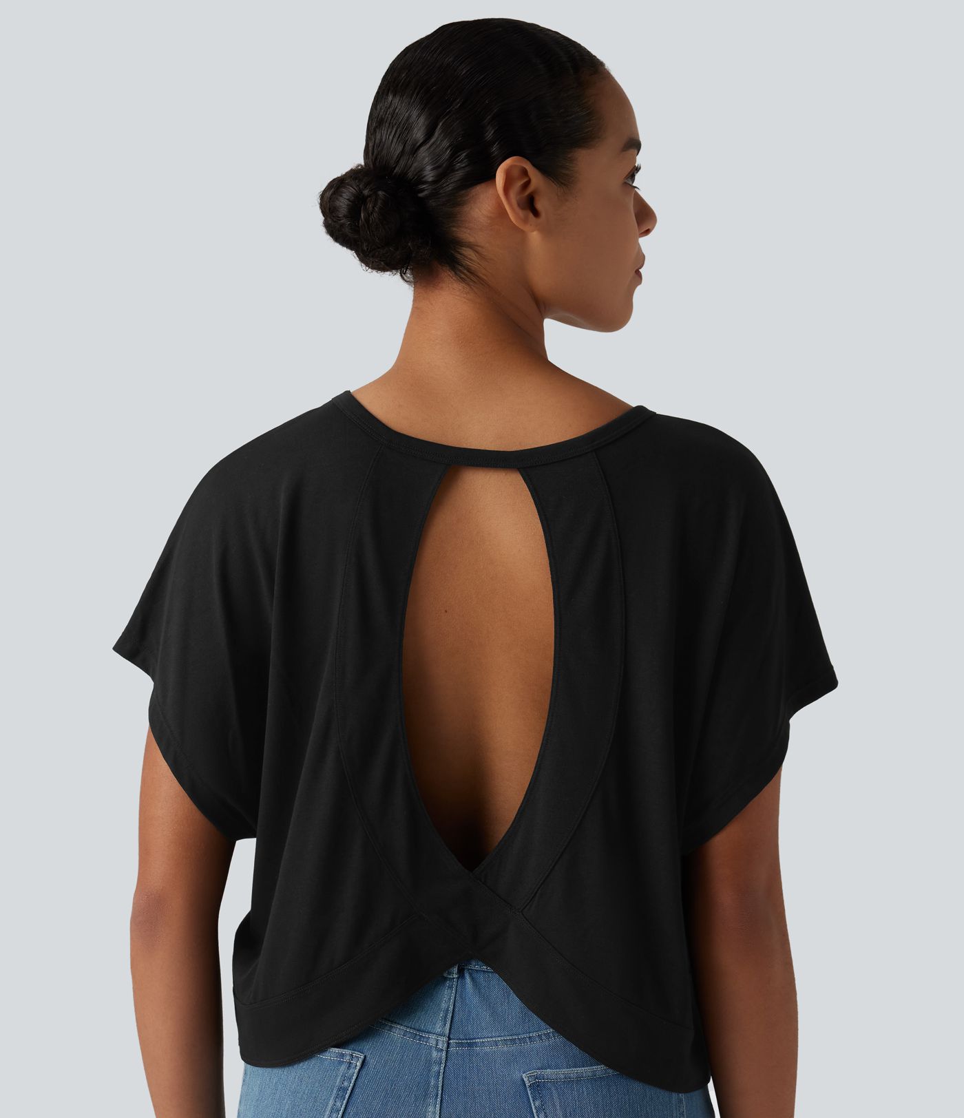 Round Neck Batwing Short Sleeve Casual T-Shirt