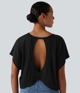 Round Neck Batwing Short Sleeve Casual T-Shirt