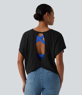 Round Neck Batwing Short Sleeve Casual T-Shirt