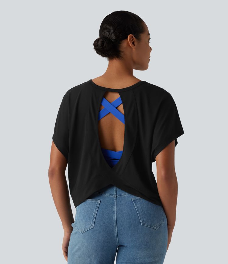 Round Neck Batwing Short Sleeve Casual T-Shirt