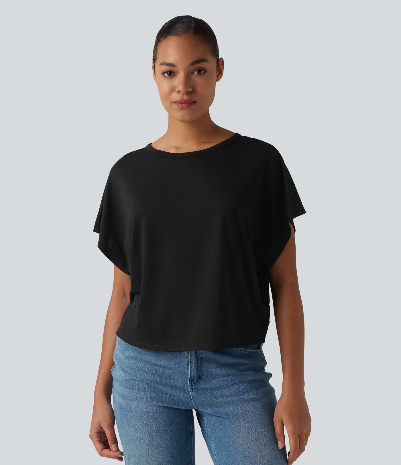 Round Neck Batwing Short Sleeve Casual T-Shirt