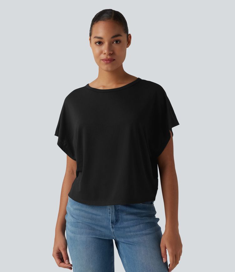 Round Neck Batwing Short Sleeve Casual T-Shirt