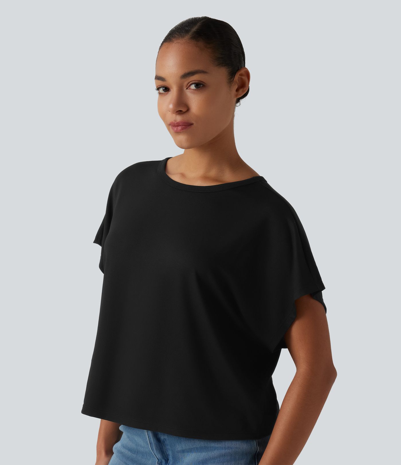 Round Neck Batwing Short Sleeve Casual T-Shirt