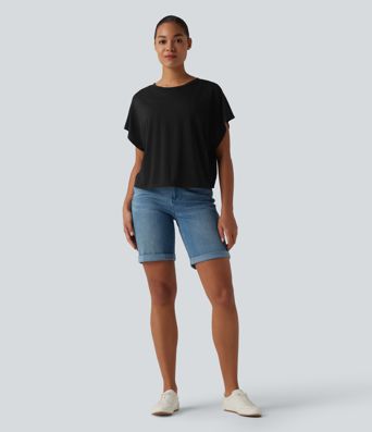 Round Neck Batwing Short Sleeve Casual T-Shirt