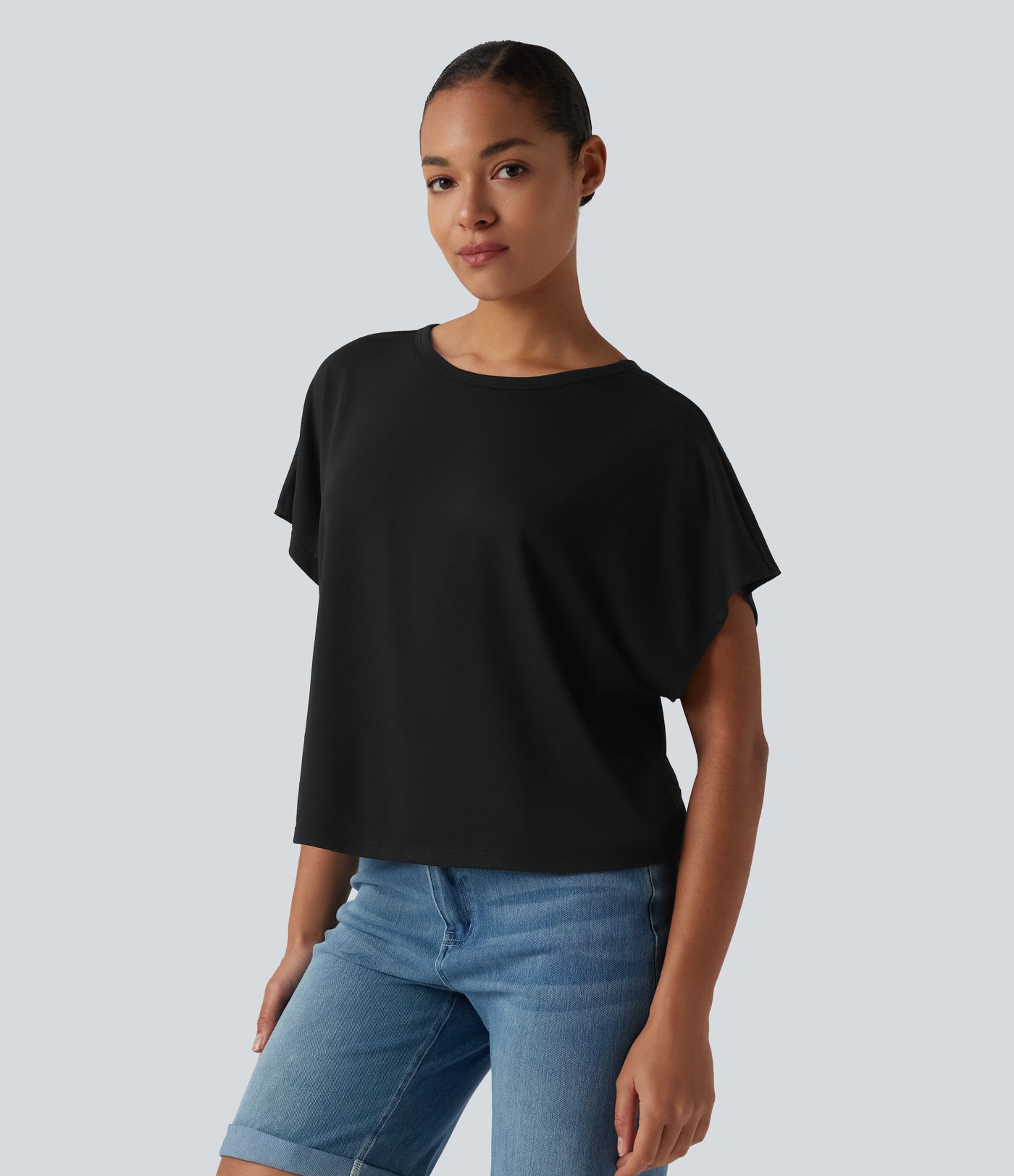 Round Neck Batwing Short Sleeve Casual T-Shirt