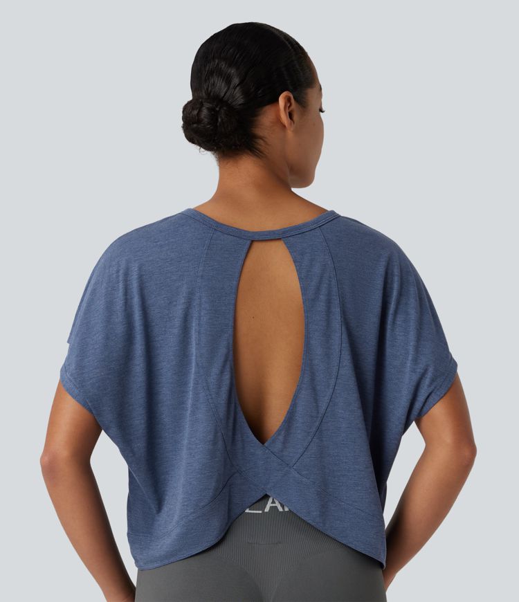 T-shirt décontracté col rond manches courtes chauve-souris