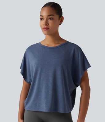 T-shirt décontracté col rond manches courtes chauve-souris