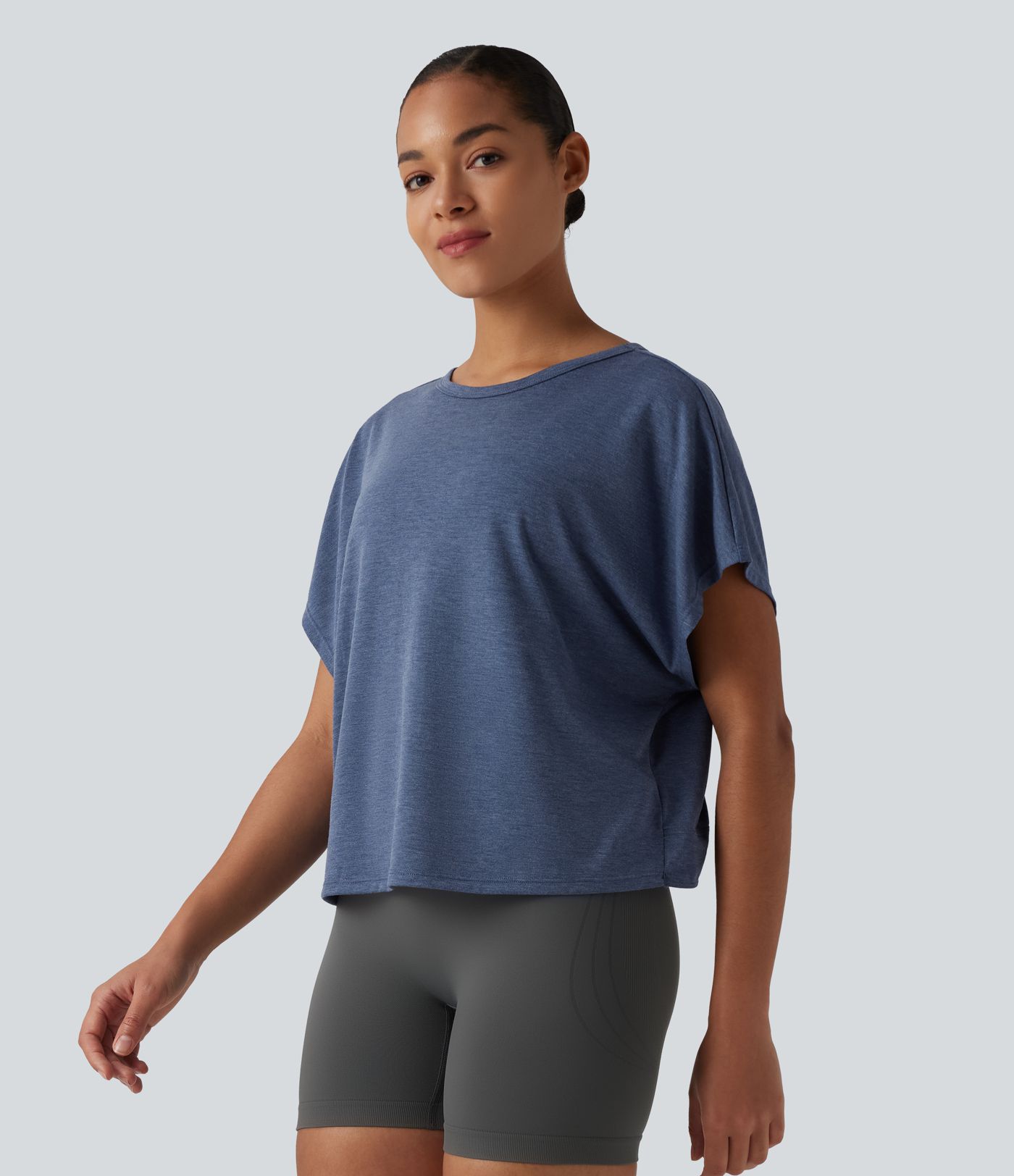 T-shirt décontracté col rond manches courtes chauve-souris