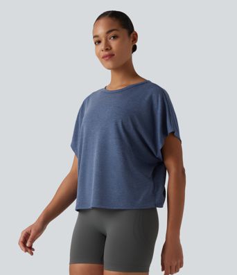 T-shirt décontracté col rond manches courtes chauve-souris