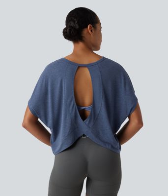 T-shirt décontracté col rond manches courtes chauve-souris