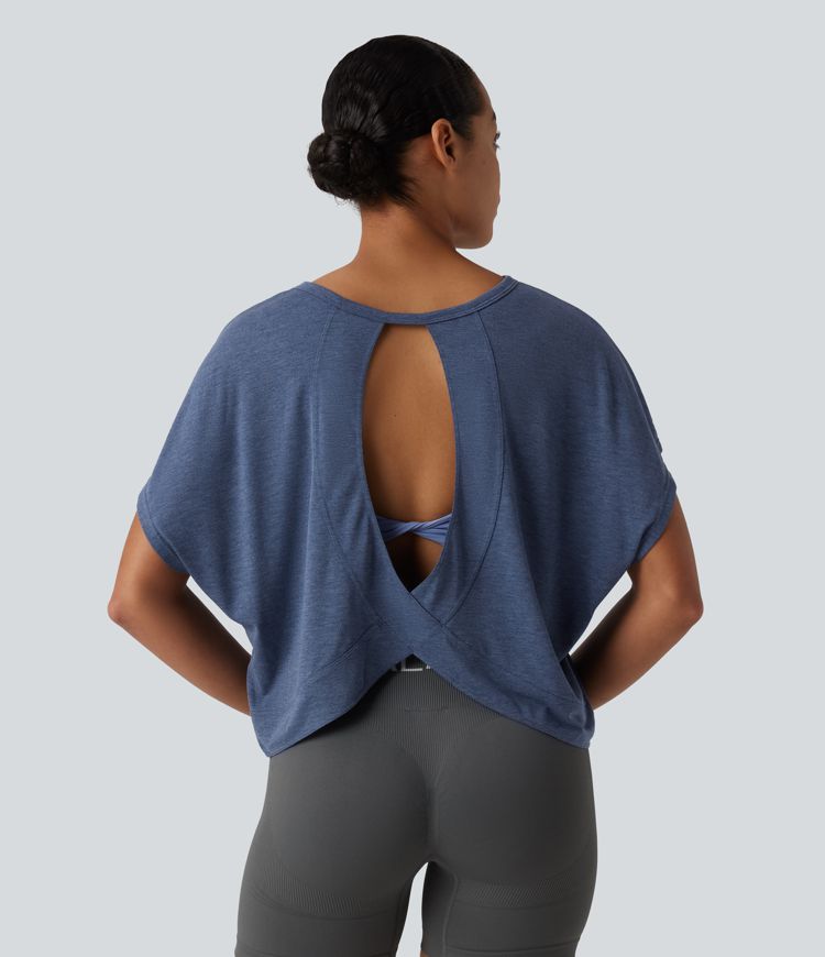 T-shirt décontracté col rond manches courtes chauve-souris