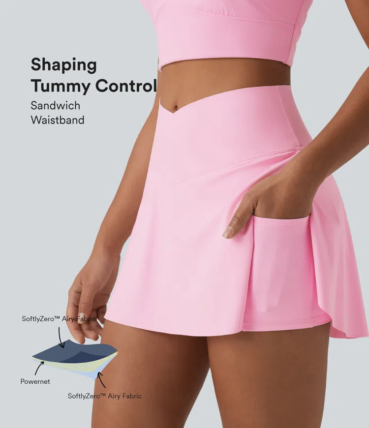 SoftlyZero™ Airy Crossover Tummy Control 2-in-1 InstantCool Mini Tennis Skirt with Pockets-Lucid