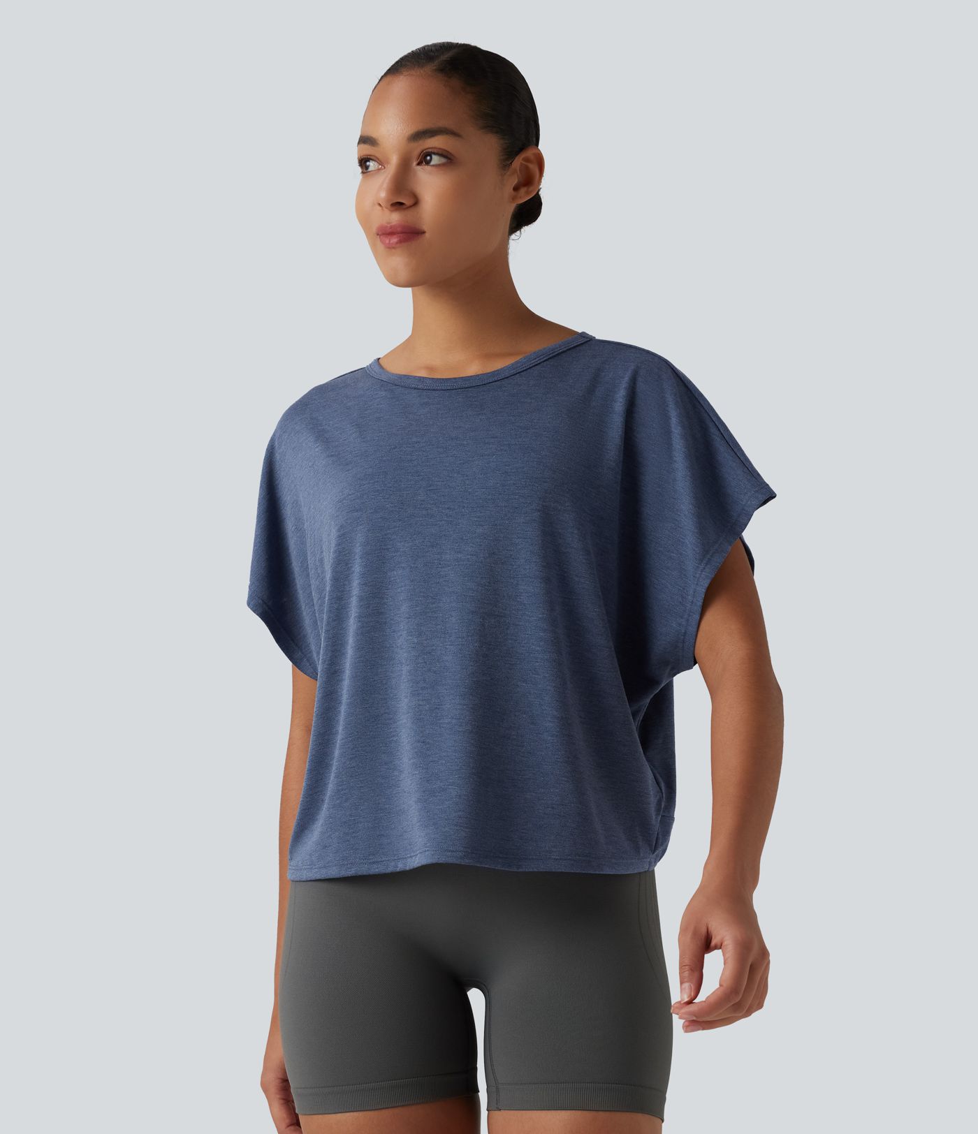 T-shirt décontracté col rond manches courtes chauve-souris