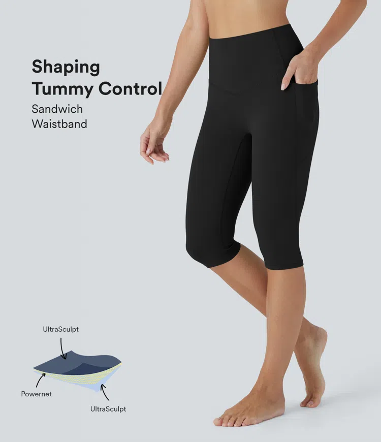 Halara UltraSculpt™ High Waisted Tummy Control Pedal Pusher Yoga Leggings with Pockets