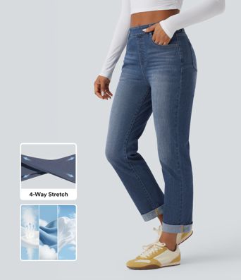 Halara Flex™ High Waisted Rolled Hem Casaul Slim Jeans with Pockets