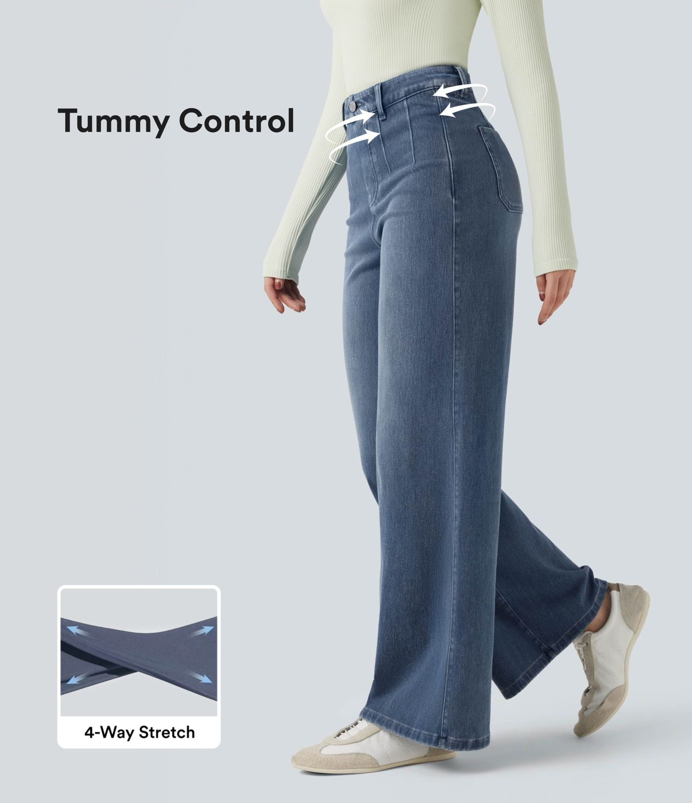 Halara Flex™ High Waisted Shaping Tummy Control Wide Leg Casual Jeans with Pockets