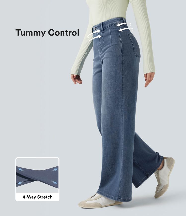 Halara Flex™ High Waisted Shaping Tummy Control Wide Leg Casual Jeans with Pockets