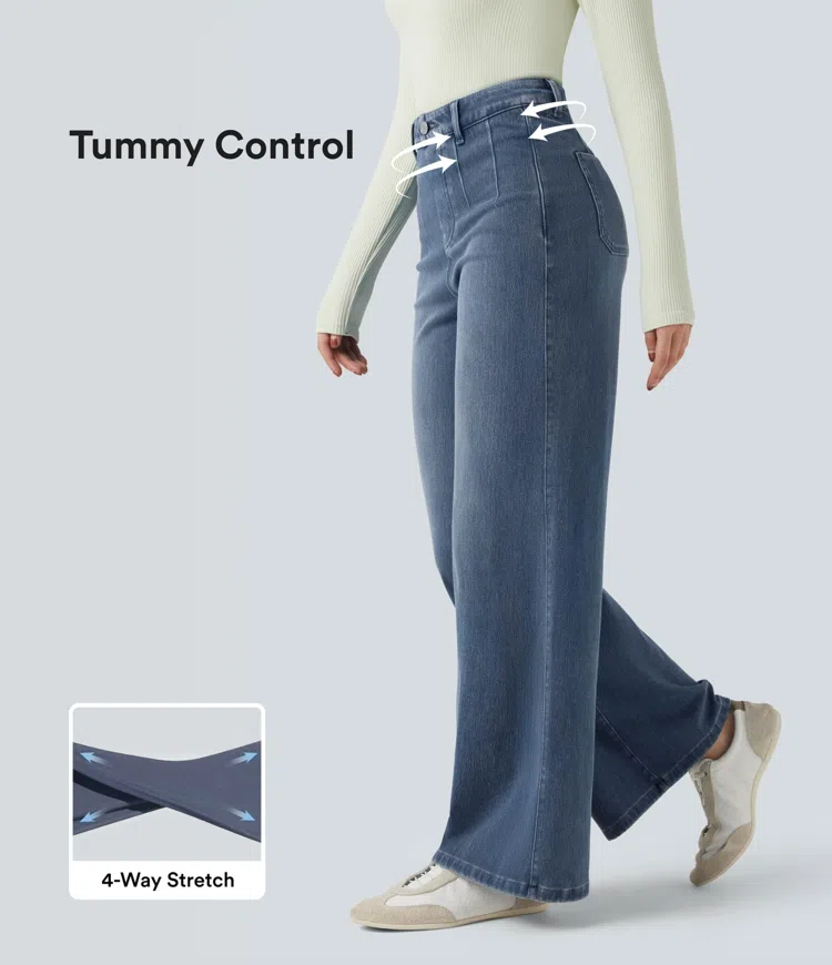 Halara Flex™ High Waisted Tummy Control Wide Leg Casual Jeans with Pockets