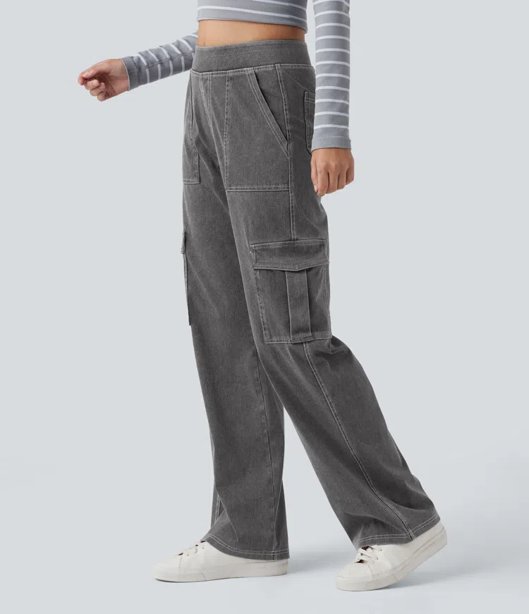 Halara Flex™ Mid Rise Pockets Straight Leg Casual Cargo Jeans