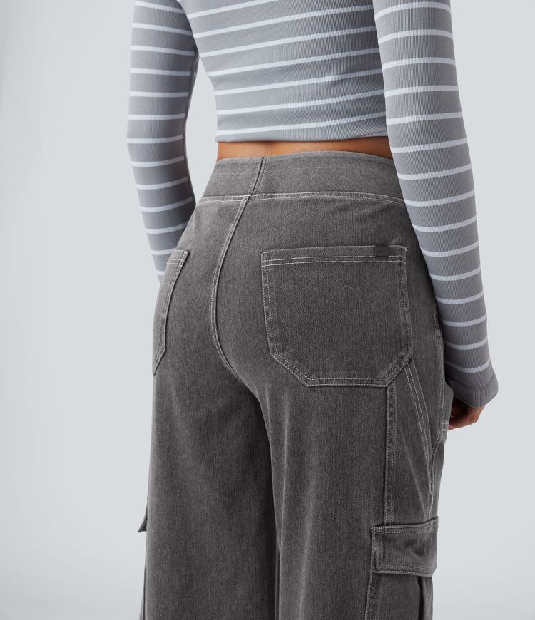 Halara Flex™ Mid Rise Pockets Straight Leg Women Casual Cargo Denim Jeans