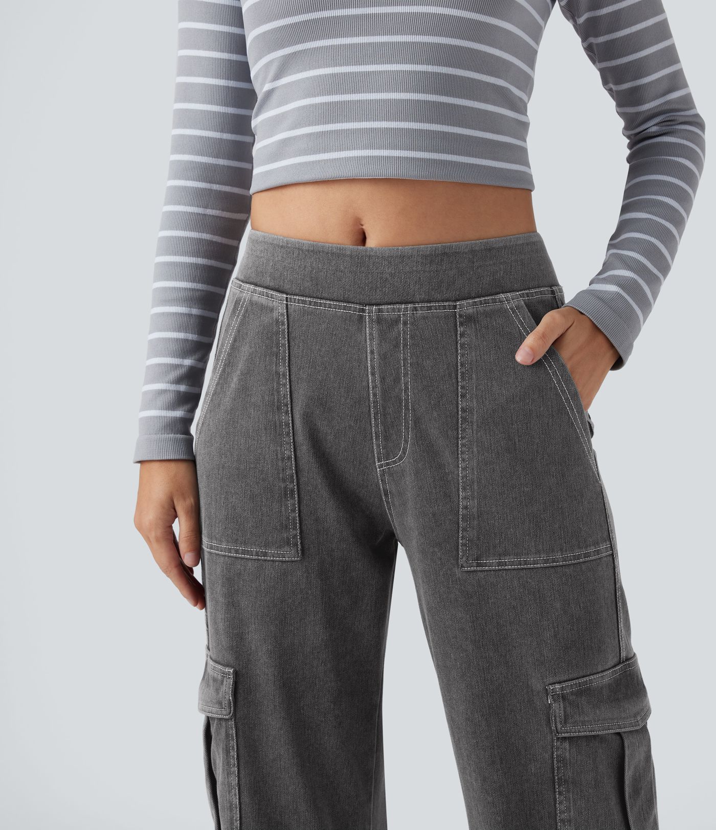 Halara Flex™ Mid Rise Pockets Straight Leg Women Casual Cargo Denim Jeans