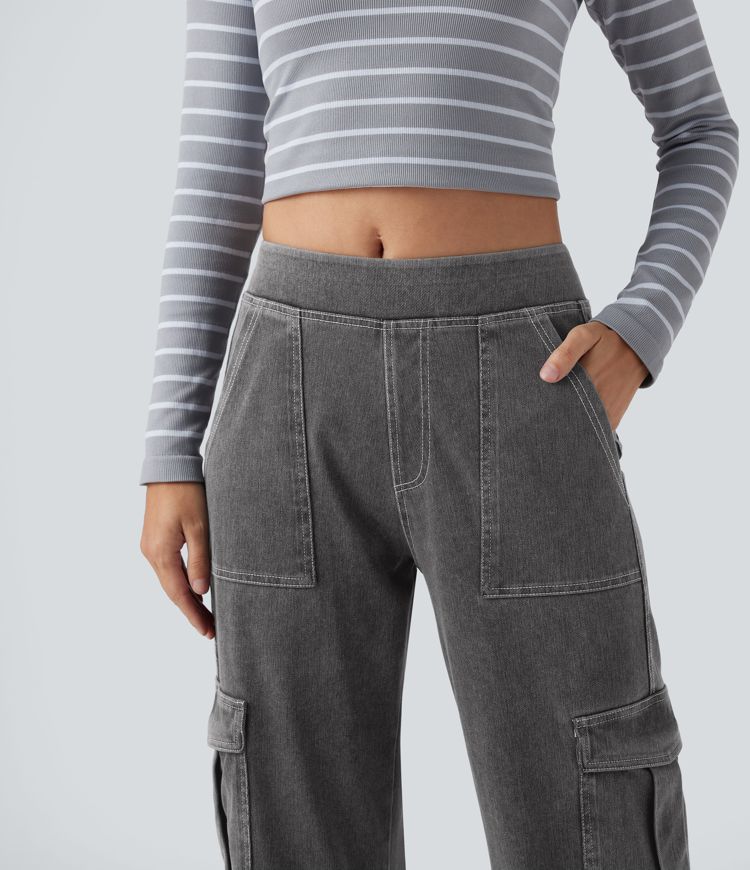 Halara Flex™ Mid Rise Pockets Straight Leg Women Casual Cargo Denim Jeans