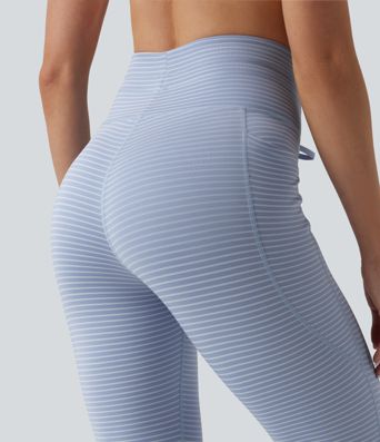 Leggings de yoga de cintura alta con rayas y bolsillos