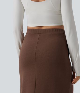 Jupe maxi taille haute en French Terry de coton, style décontracté, avec poches