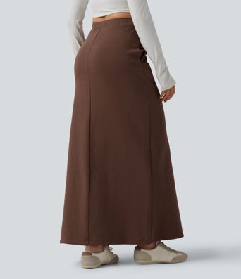 Jupe maxi taille haute en French Terry de coton, style décontracté, avec poches
