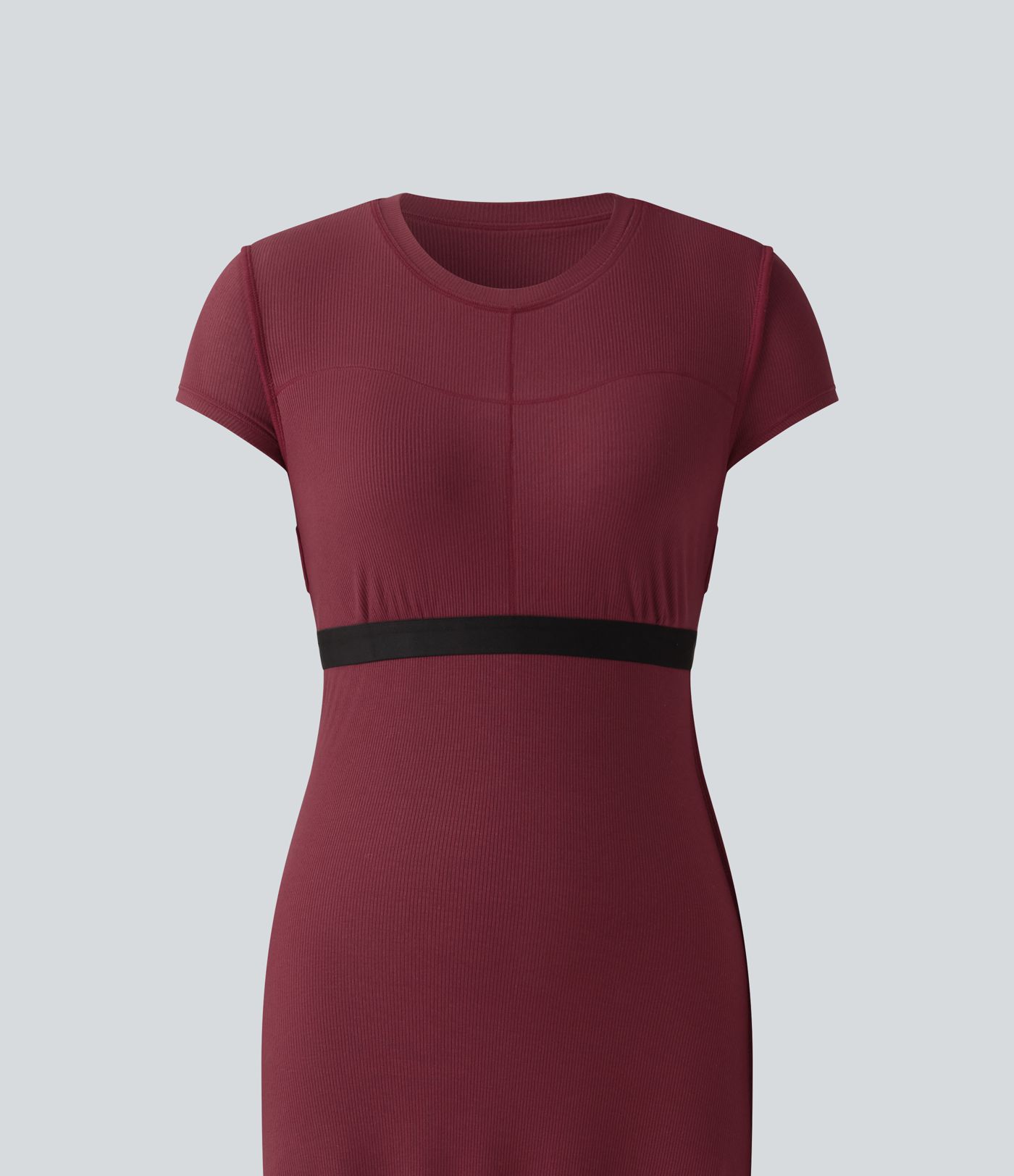 Ribbed Knit Round Neck Short Sleeve Midi Casual Dress