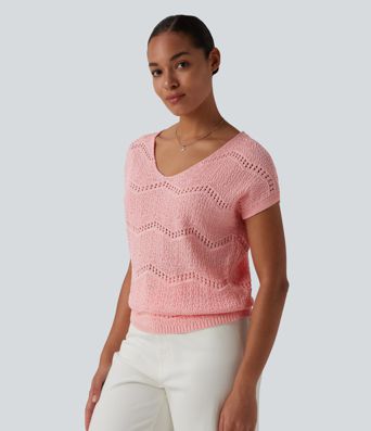 V Neck Short Sleeve Sweater