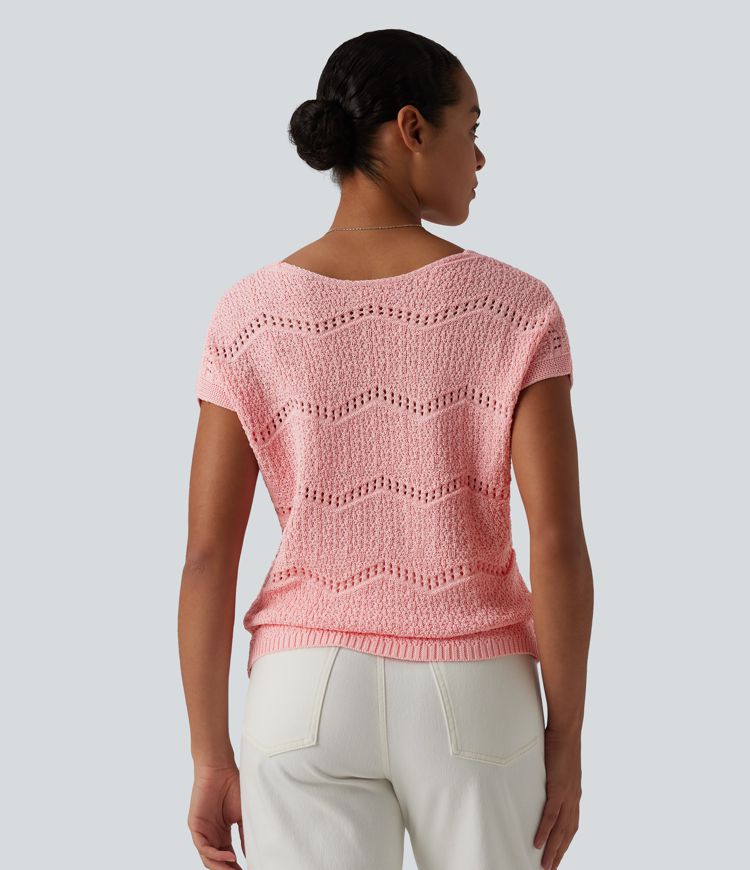 V Neck Short Sleeve Sweater