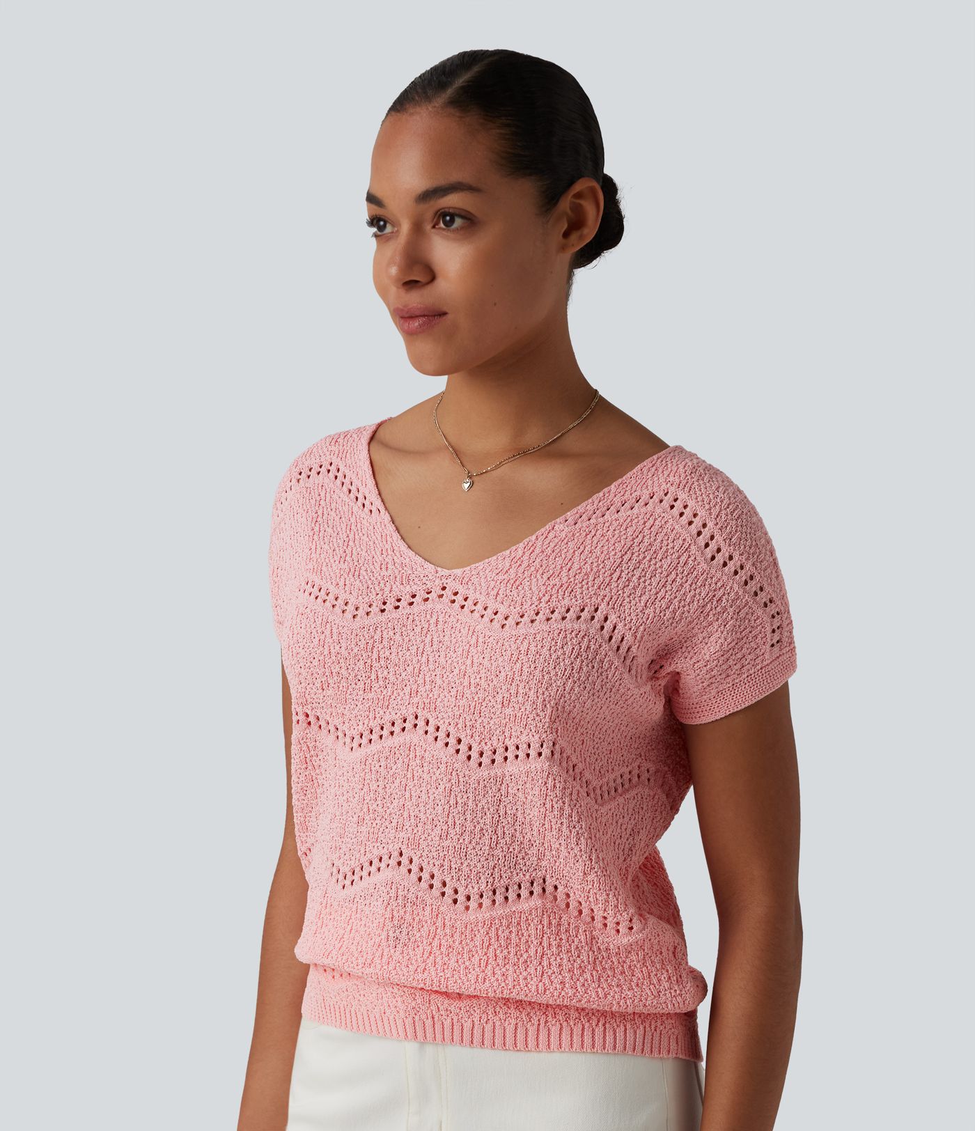 V Neck Short Sleeve Sweater