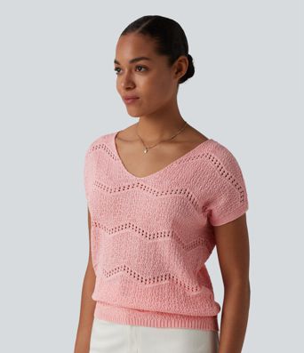 V Neck Short Sleeve Sweater