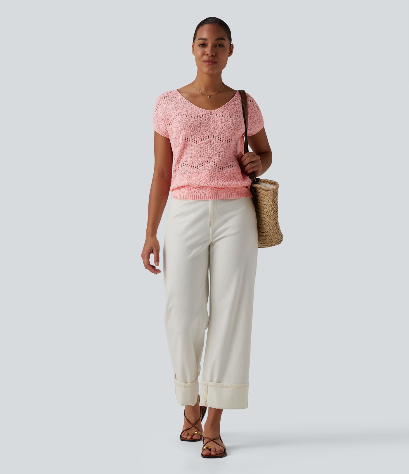 V Neck Short Sleeve Sweater